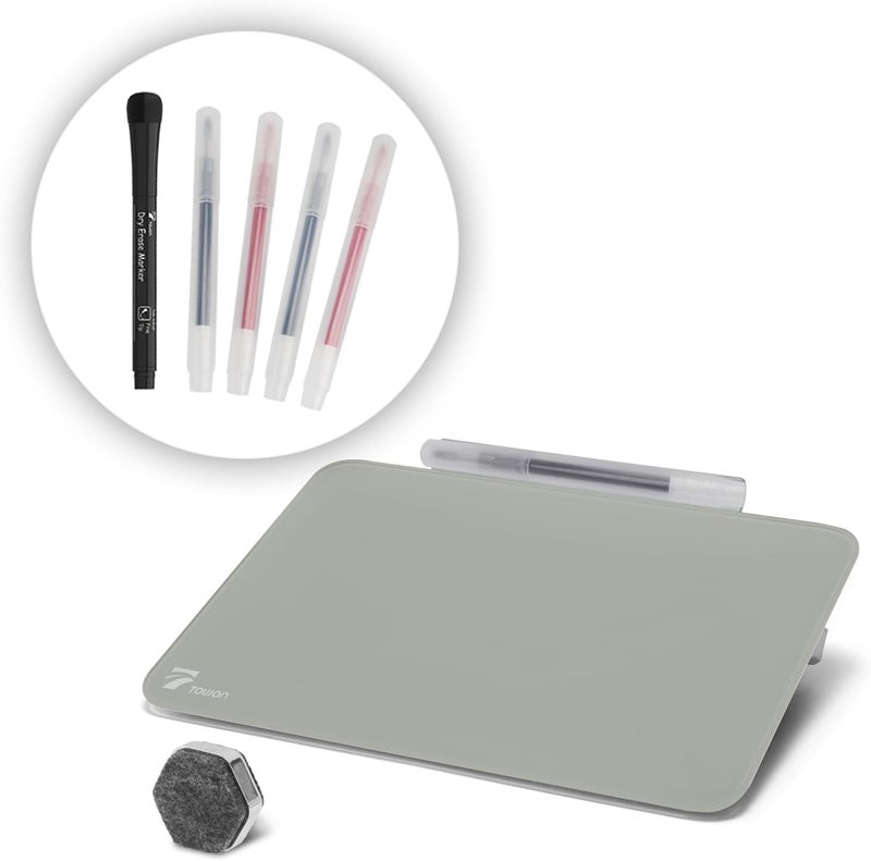 TOWON Small Glass Dry Erase Board, Desk White Board with Standing, Mini Whiteboard Easel Pad Set, Stenography Artifact for Office, Home and School Supplies, 8 x 6 Inches, Gray - Image 1